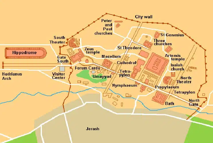 Mapa de Jerash