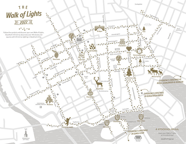 Mapa Stockholmsjul de las luces navideñas de Estocolmo